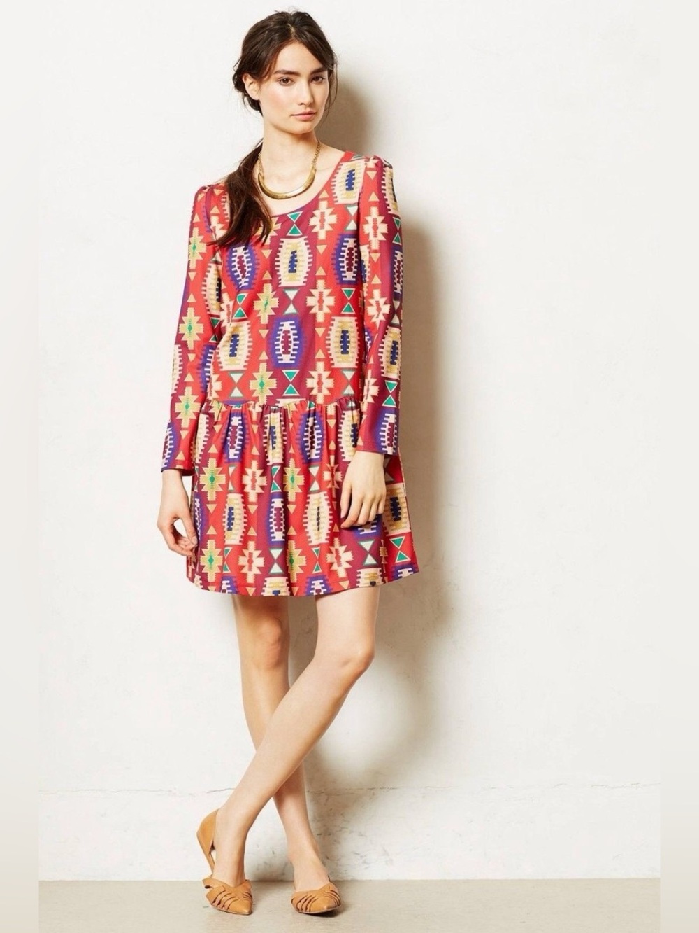 Anthropologie Eyedoll Tribal Print Wildfires Dropwaist Mini Dress Size Small S